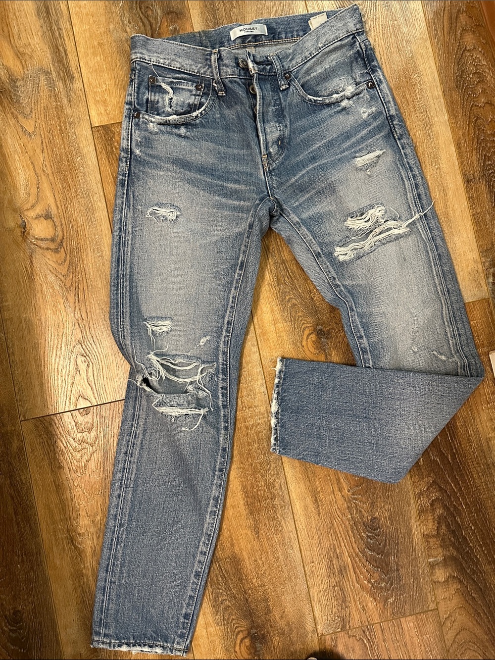 MOUSSY VINTAGE Bowie Tapered Distressed Cotton Jeans Made in Japan size 25